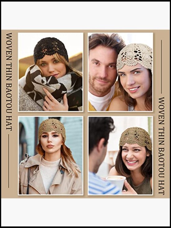 3 Crochet Slouchy Beanies Handmade Knit Floral Skull Cap Stretchy Lightweight main image 6